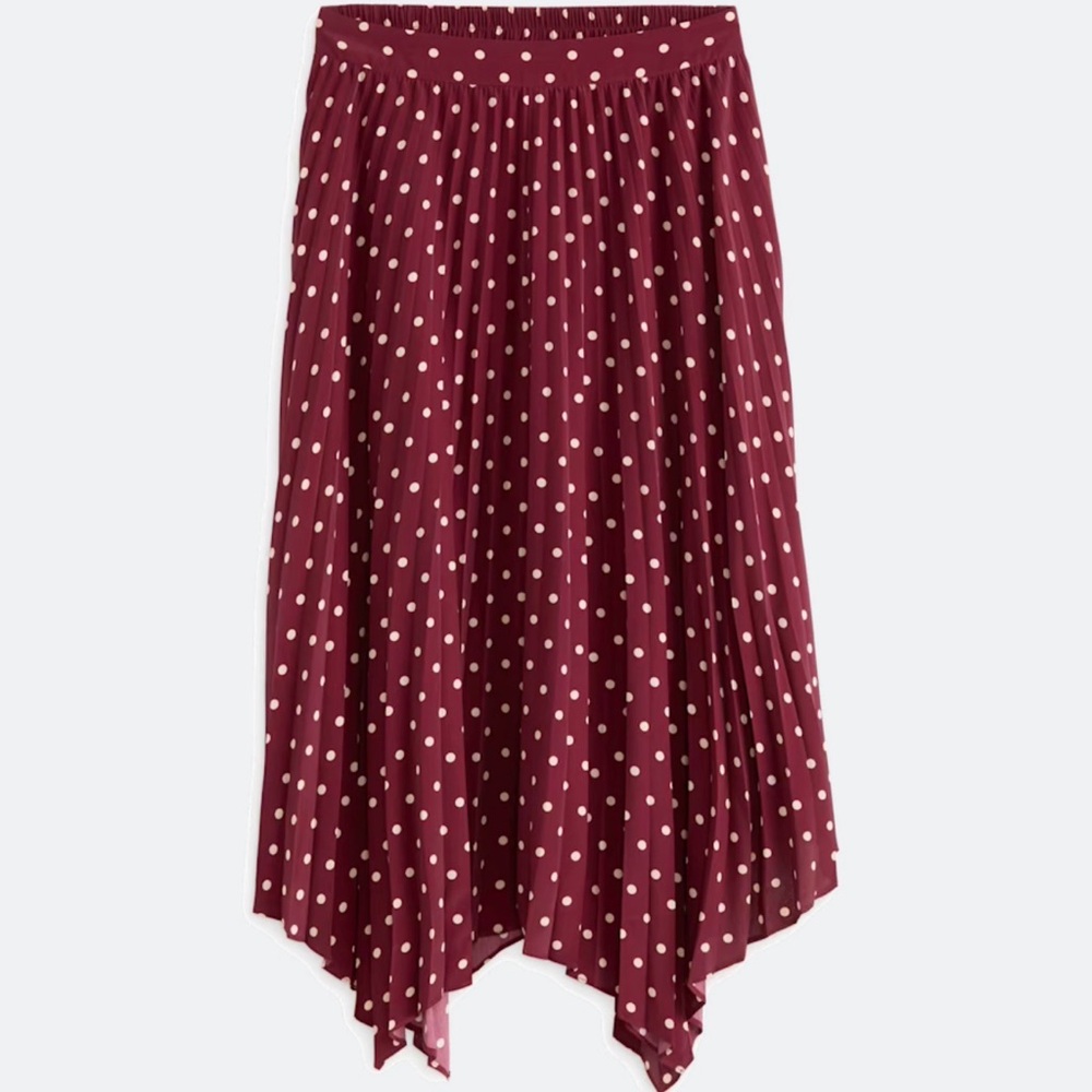 Skies Are Blue Burgundy Polka Dot Pleated Handkerchief Midi Skirt- never worn